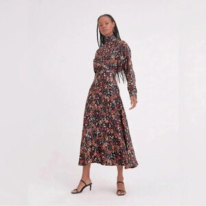 Something Navy Black & Multicolor Floral Print Mock Neck Maxi Dress Sz S
